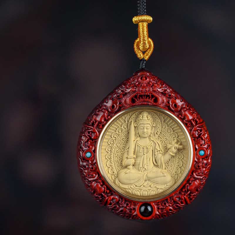 Buddha Stones Chinese Zodiac Natal Buddha Small Leaf Red Sandalwood Ebony Longevity Necklace Pendant - Rabbit-Manjushri Bodhisattva - Small Leaf Red Sandalwood - image 15