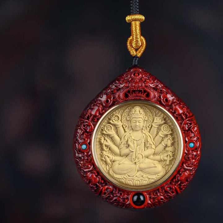 Buddha Stones Chinese Zodiac Natal Buddha Small Leaf Red Sandalwood Ebony Longevity Necklace Pendant - Rat-Thousand-armed Avalokitesvara - Small Leaf Red Sandalwood - image 9