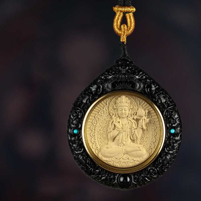 Buddha Stones Chinese Zodiac Natal Buddha Small Leaf Red Sandalwood Ebony Longevity Necklace Pendant - Horse-Mahasattva Bodhisattva - Ebony - image 8