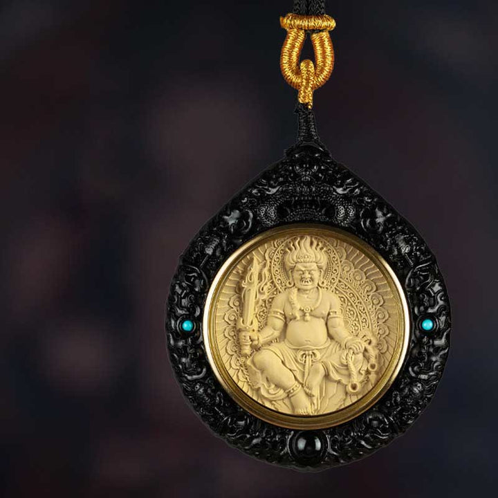 Buddha Stones Chinese Zodiac Natal Buddha Small Leaf Red Sandalwood Ebony Longevity Necklace Pendant - Rooster-Acalanatha - Ebony - image 5