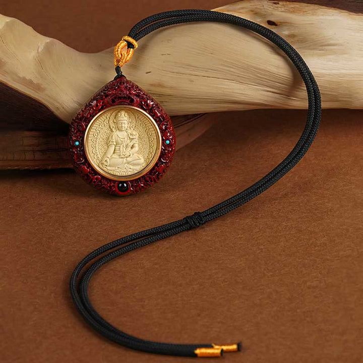Buddha Stones Chinese Zodiac Natal Buddha Small Leaf Red Sandalwood Ebony Longevity Necklace Pendant - image 19