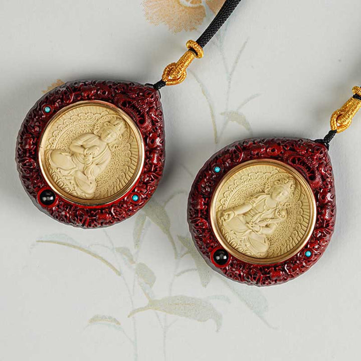 Buddha Stones Chinese Zodiac Natal Buddha Small Leaf Red Sandalwood Ebony Longevity Necklace Pendant - image 21