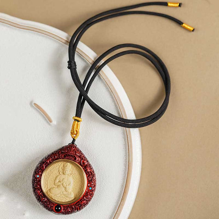 Buddha Stones Chinese Zodiac Natal Buddha Small Leaf Red Sandalwood Ebony Longevity Necklace Pendant - image 27