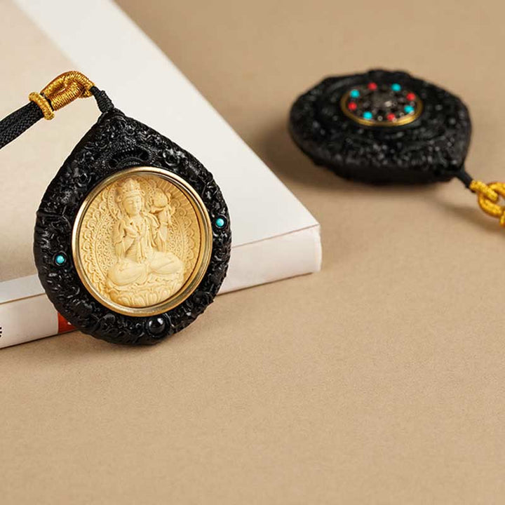 Buddha Stones Chinese Zodiac Natal Buddha Small Leaf Red Sandalwood Ebony Longevity Necklace Pendant - image 25