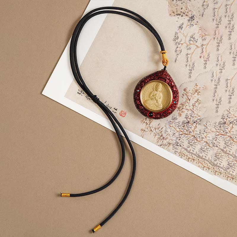 Buddha Stones Chinese Zodiac Natal Buddha Small Leaf Red Sandalwood Ebony Longevity Necklace Pendant - image 26