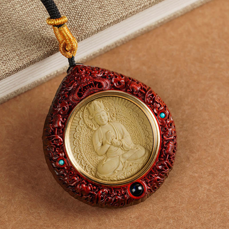 Buddha Stones Chinese Zodiac Natal Buddha Small Leaf Red Sandalwood Ebony Longevity Necklace Pendant - image 0