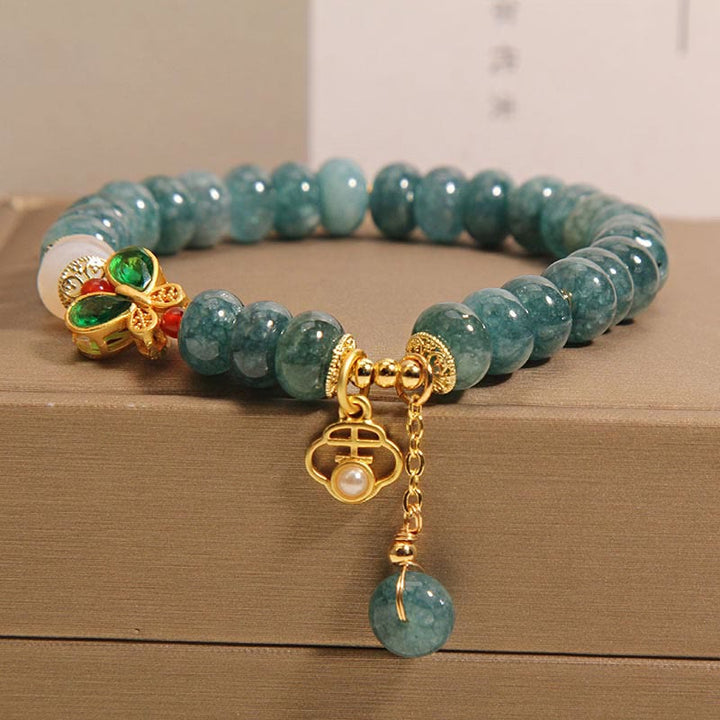Buddha Stones Jade White Agate Butterfly Abacus Beads Abundance Bracelet - image 1