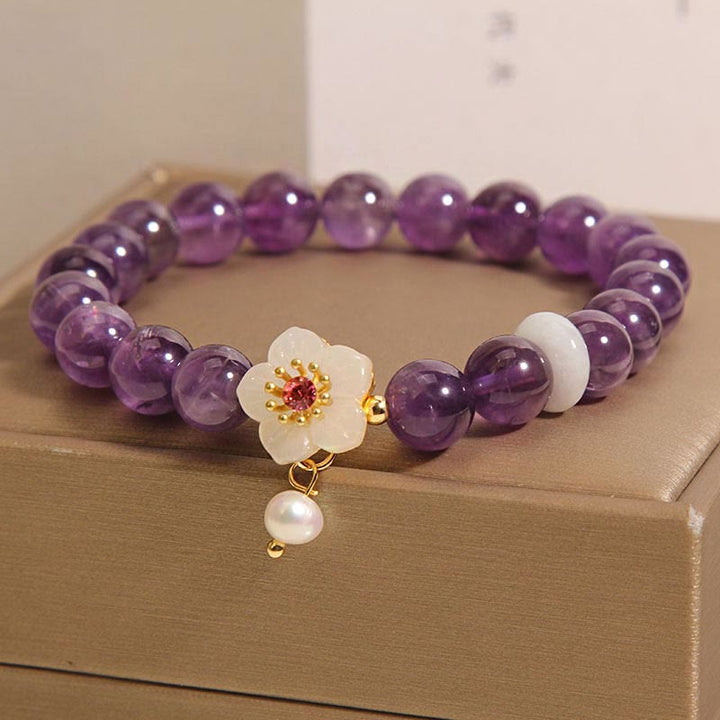 Buddha Stones Natural Amethyst White Agate Pearl Charm Balance Bracelet - image 2