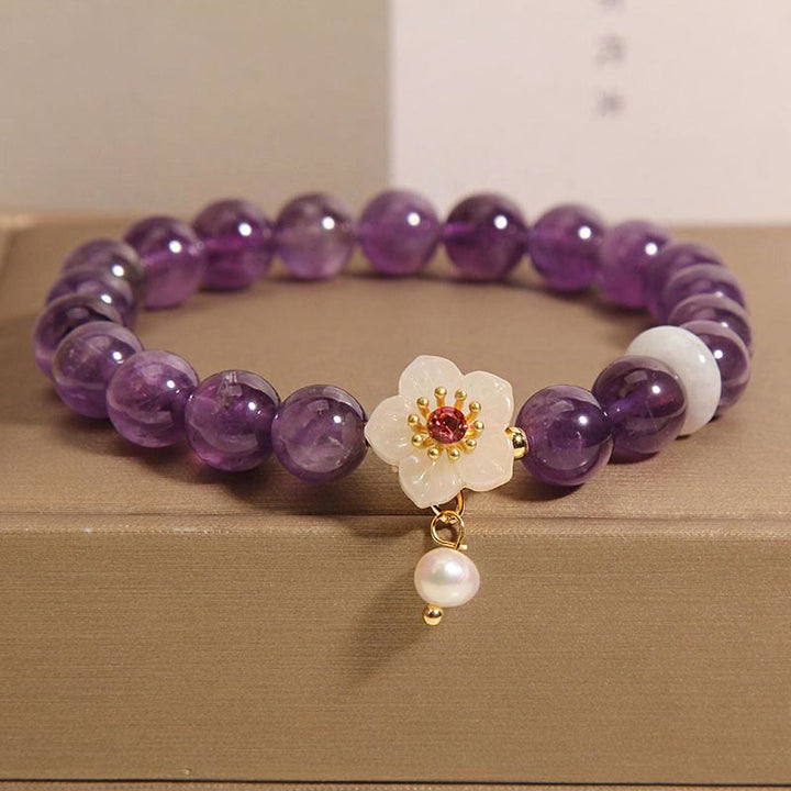 Buddha Stones Natural Amethyst White Agate Pearl Charm Balance Bracelet - Amethyst(Wrist Circumference: 14-17cm) - image 0
