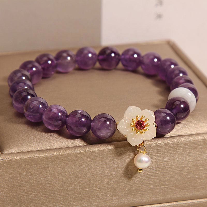 Buddha Stones Natural Amethyst White Agate Pearl Charm Balance Bracelet - image 1