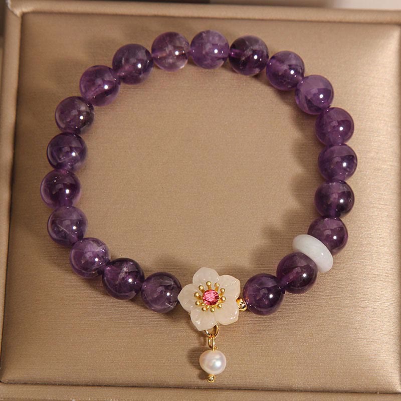 Buddha Stones Natural Amethyst White Agate Pearl Charm Balance Bracelet - image 4