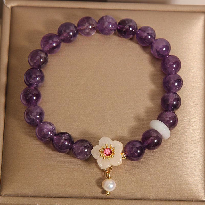 Buddha Stones Natural Amethyst White Agate Pearl Charm Balance Bracelet - image 4