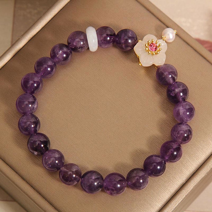 Buddha Stones Natural Amethyst White Agate Pearl Charm Balance Bracelet - image 6