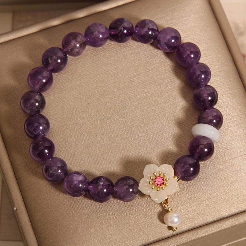 Buddha Stones Natural Amethyst White Agate Pearl Charm Balance Bracelet - image 3