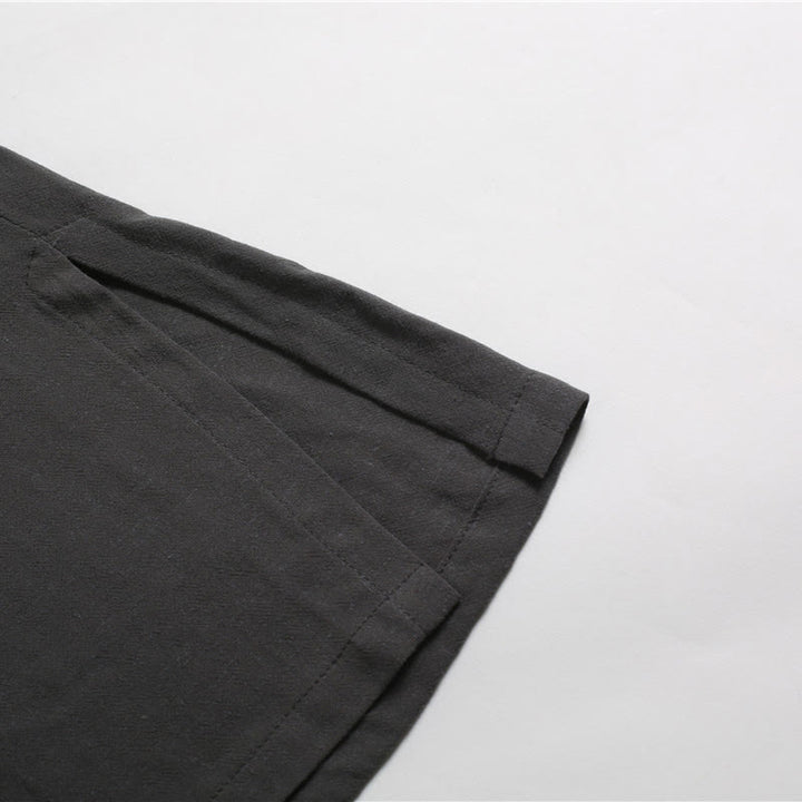 Buddha Stones Men's Solid Color Round Neck Short Sleeve Cotton Linen Shirt - image 8