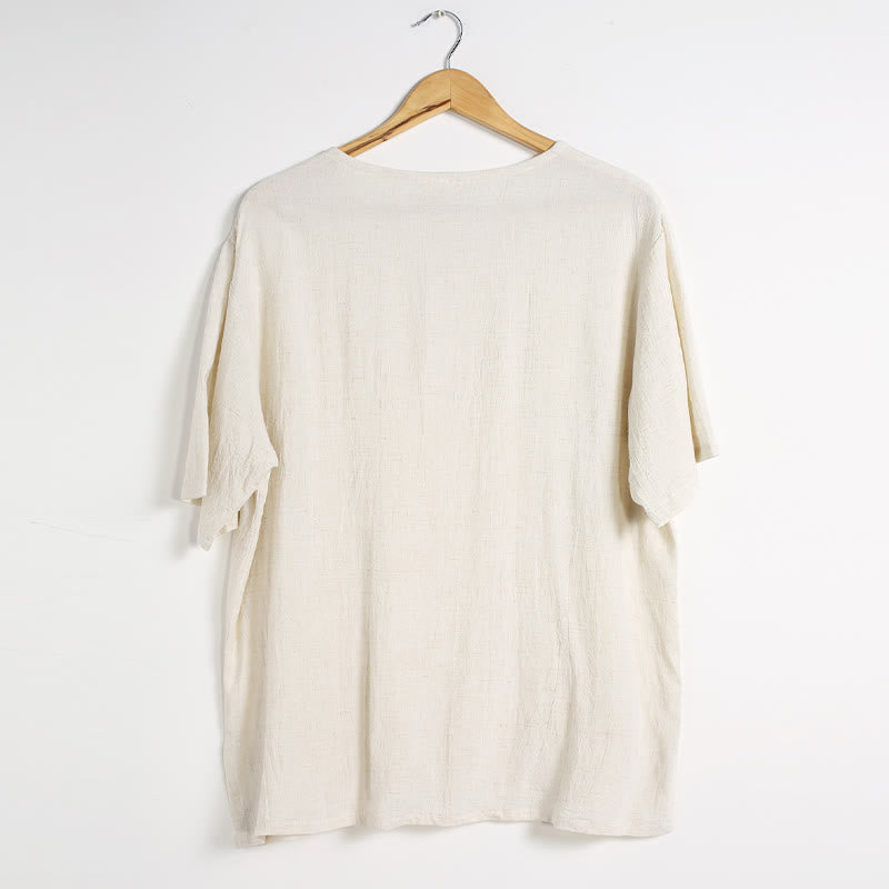 Buddha Stones Men's Solid Color Round Neck Short Sleeve Cotton Linen Shirt - image 24