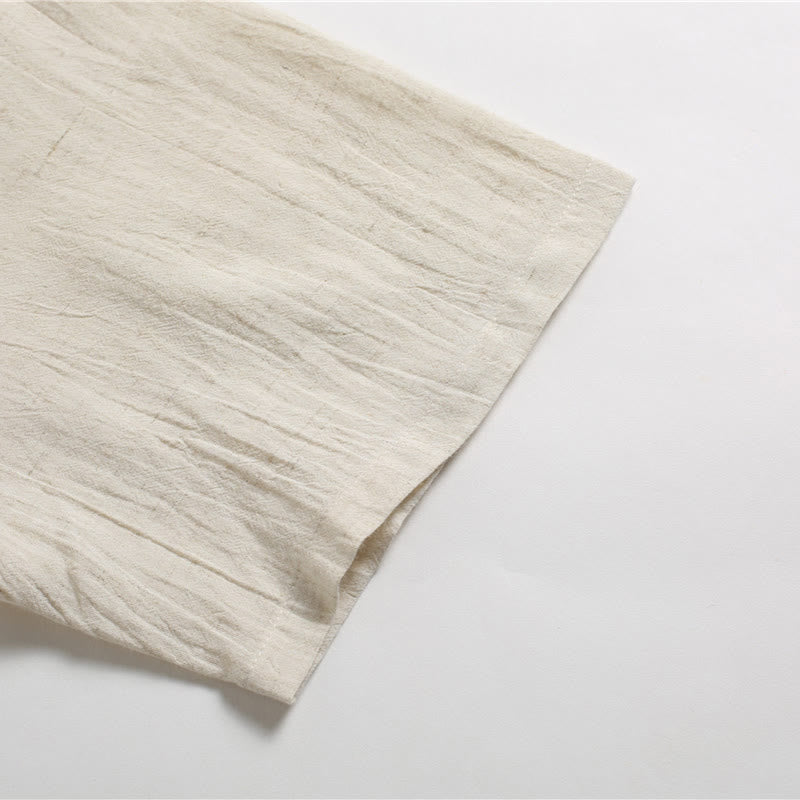 Buddha Stones Men's Solid Color Round Neck Short Sleeve Cotton Linen Shirt - image 21