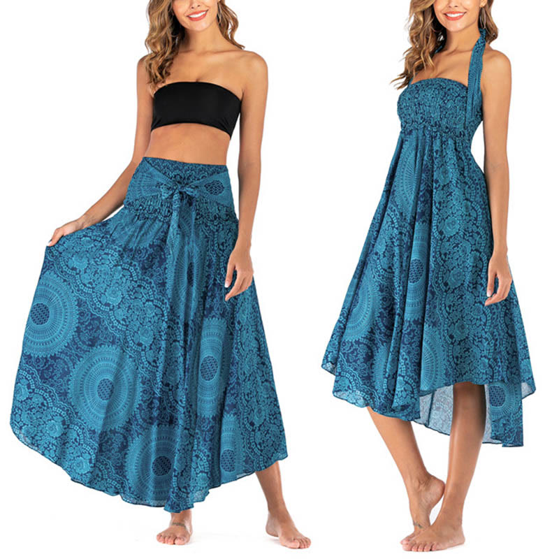 Buddha Stones Two Style Wear Boho Compass Rose Flower Skirt Dress - image 12