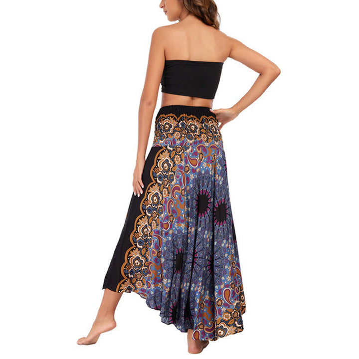 Buddha Stones Two Style Wear Bohemian Mandala Flower Water Drop Lace-up Skirt Dress - image 19