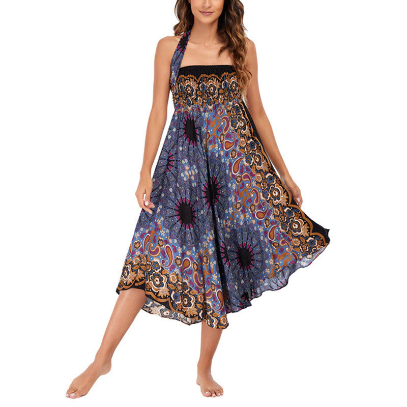 Buddha Stones Two Style Wear Bohemian Mandala Flower Water Drop Lace-up Skirt Dress - image 17
