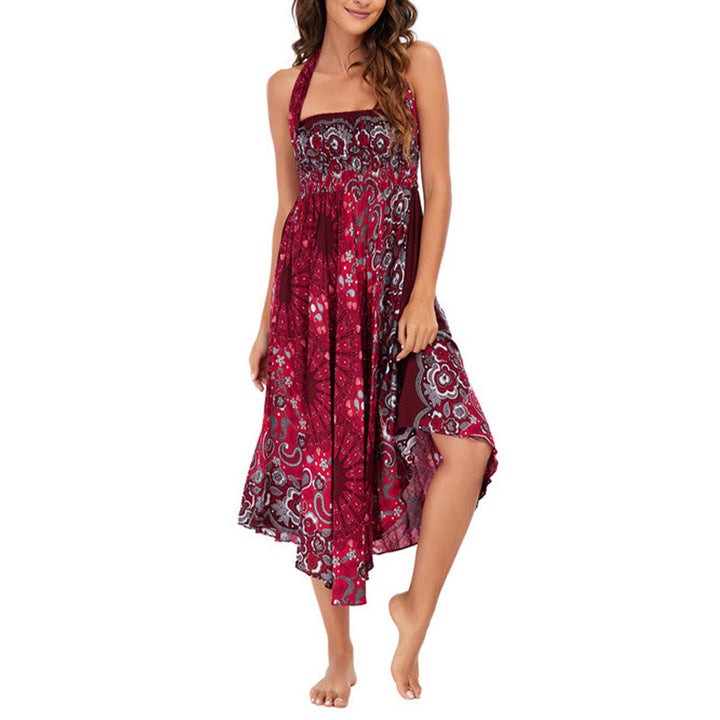 Buddha Stones Two Style Wear Bohemian Mandala Flower Water Drop Lace-up Skirt Dress - image 26