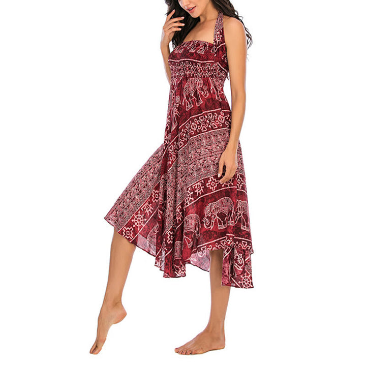 Buddha Stones Two Style Wear Boho Elephant Geometry Lace-up Skirt Dress - image 16