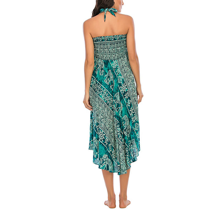 Buddha Stones Two Style Wear Boho Elephant Geometry Lace-up Skirt Dress - image 31