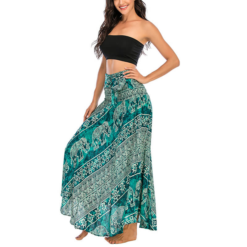 Buddha Stones Two Style Wear Boho Elephant Geometry Lace-up Skirt Dress - image 29