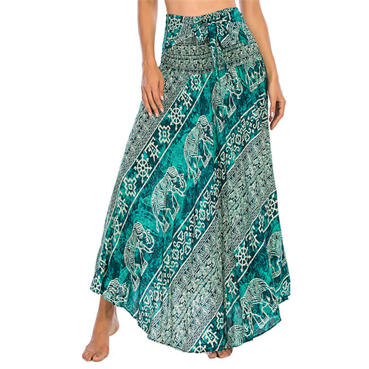 Buddha Stones Two Style Wear Boho Elephant Geometry Lace-up Skirt Dress - Turquoise - US4-12，UK/AU8-16，EU36-44 (F) - image 24