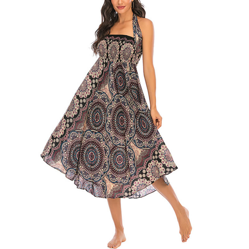 Buddha Stones Two Style Wear Bohemian Mandala Flower Lace-up Skirt Dress - image 18