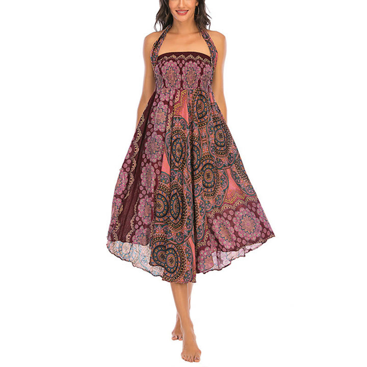 Buddha Stones Two Style Wear Bohemian Mandala Flower Lace-up Skirt Dress - image 22