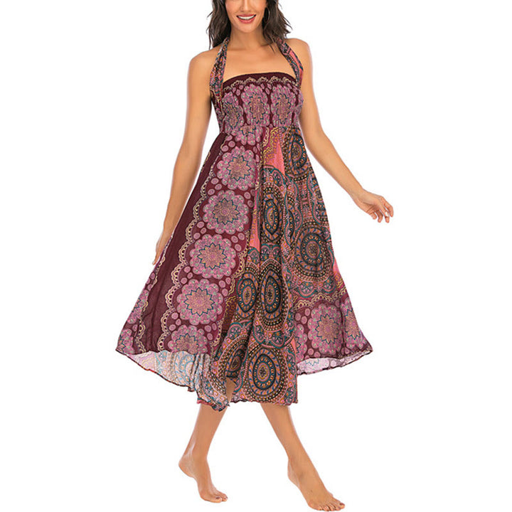 Buddha Stones Two Style Wear Bohemian Mandala Flower Lace-up Skirt Dress - image 26