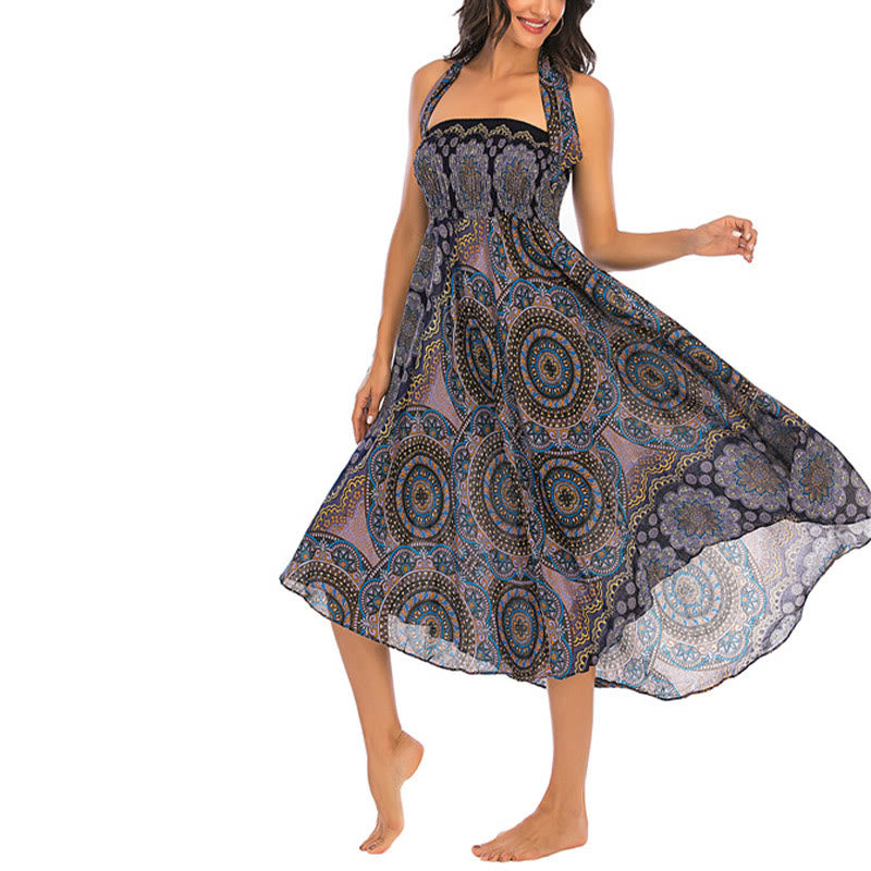 Buddha Stones Two Style Wear Bohemian Mandala Flower Lace-up Skirt Dress - image 36