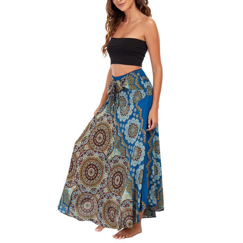 Buddha Stones Two Style Wear Bohemian Mandala Flower Lace-up Skirt Dress - image 40