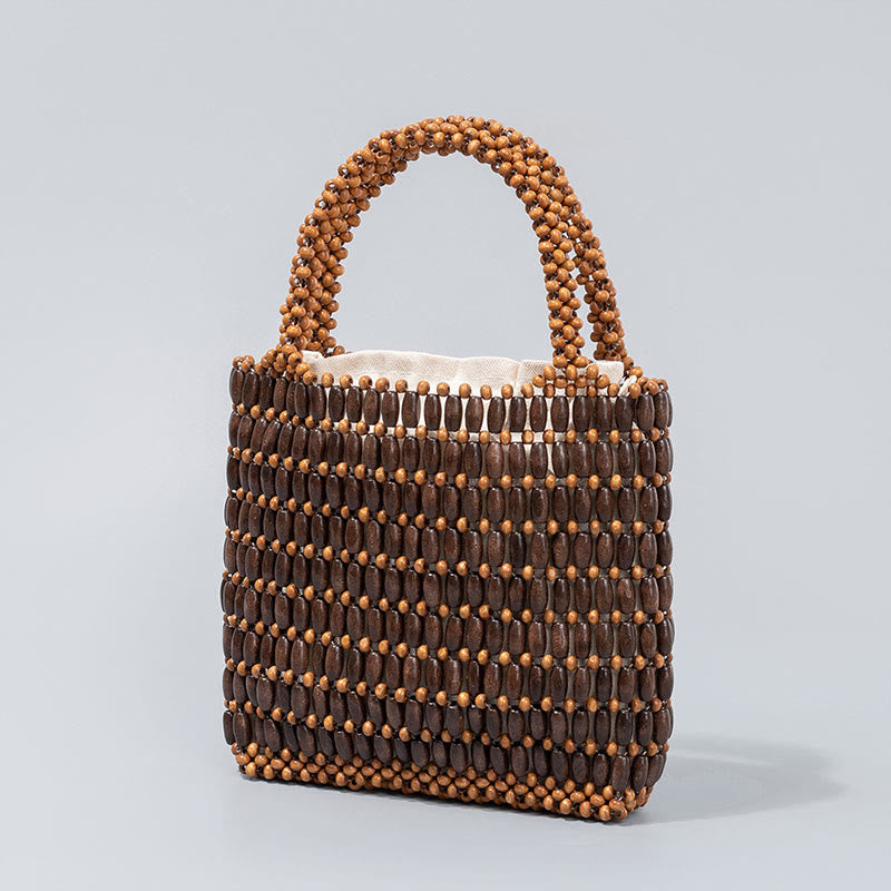 Buddha Stones Hand-woven Wooden Beads Handbag - image 1