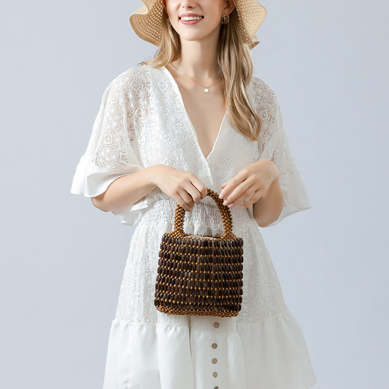 Buddha Stones Hand-woven Wooden Beads Handbag - image 10