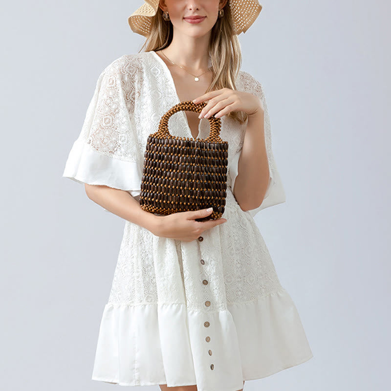 Buddha Stones Hand-woven Wooden Beads Handbag - image 8