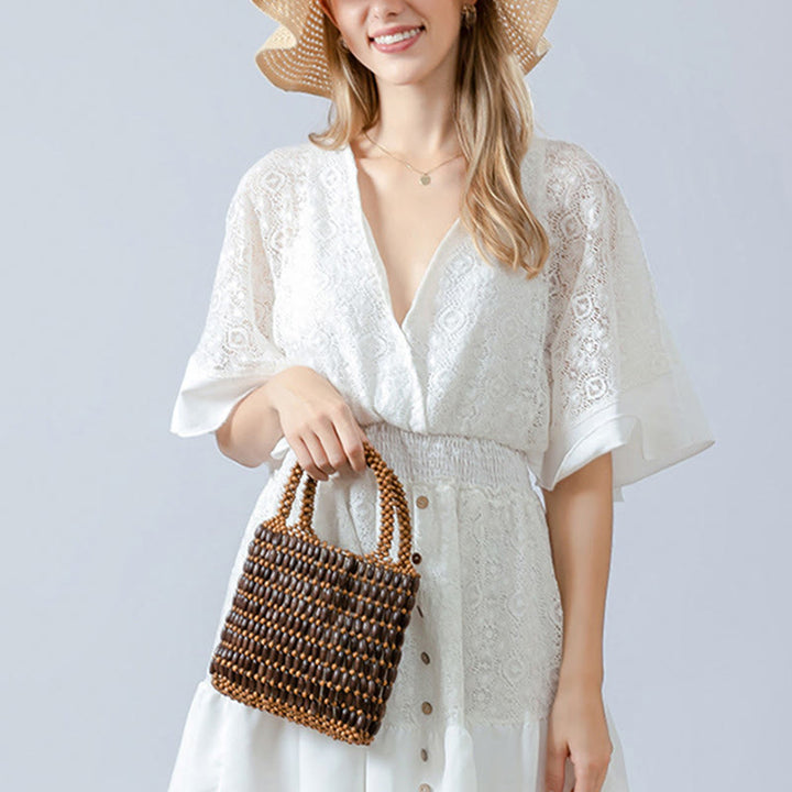 Buddha Stones Hand-woven Wooden Beads Handbag - image 7