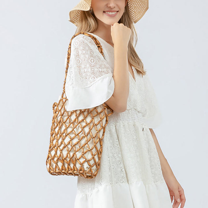 Buddha Stones Hand-woven Wooden Beads Shoulder Bag Handbag - image 15