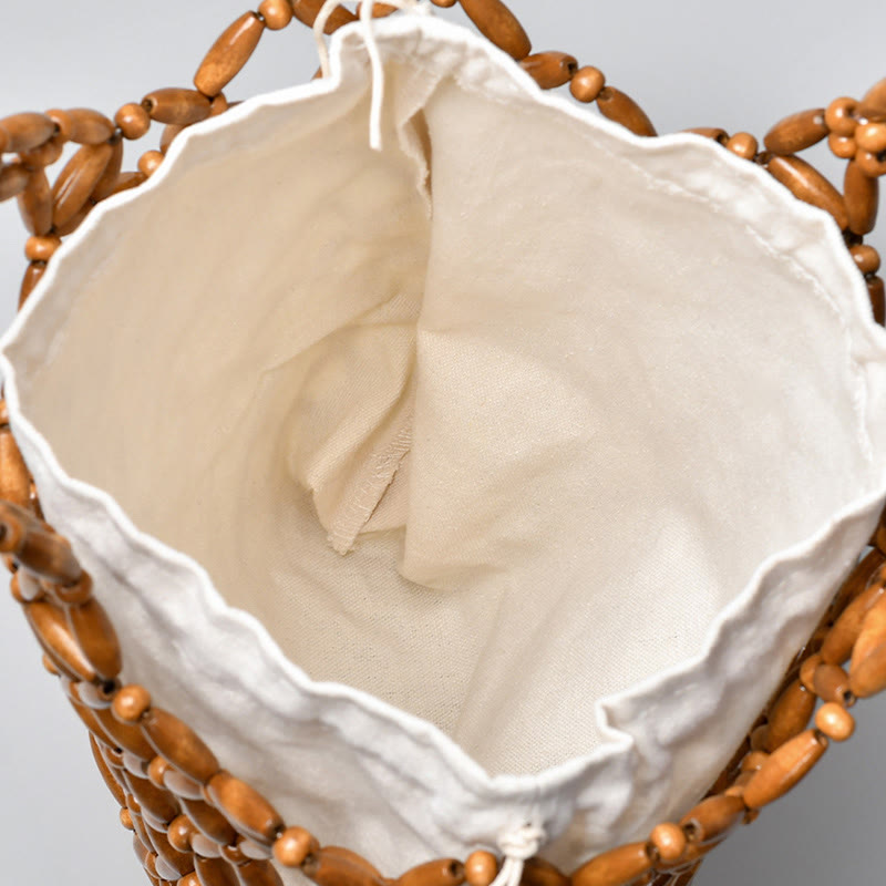 Buddha Stones Hand-woven Wooden Beads Shoulder Bag Handbag - image 3