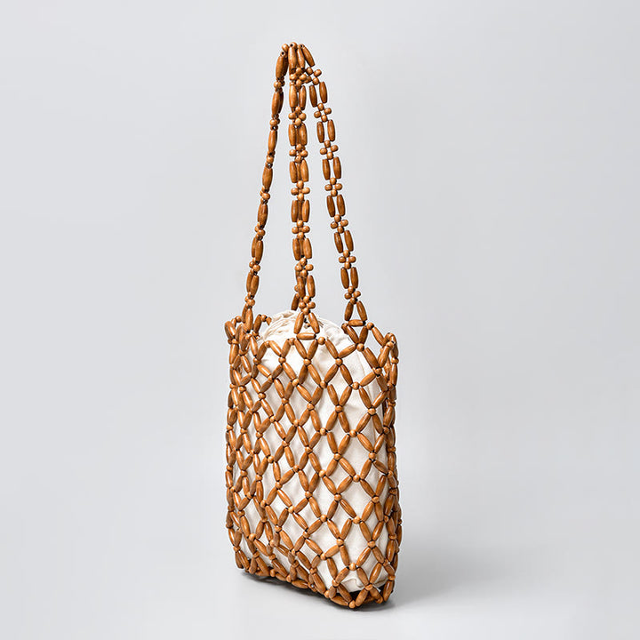 Buddha Stones Hand-woven Wooden Beads Shoulder Bag Handbag - image 1