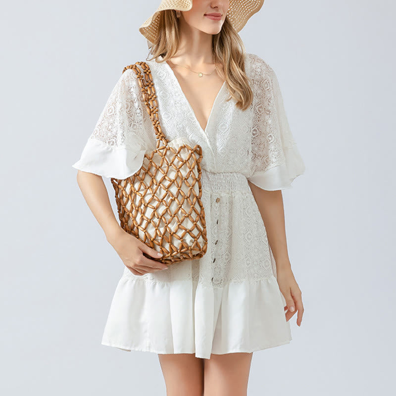 Buddha Stones Hand-woven Wooden Beads Shoulder Bag Handbag - image 12