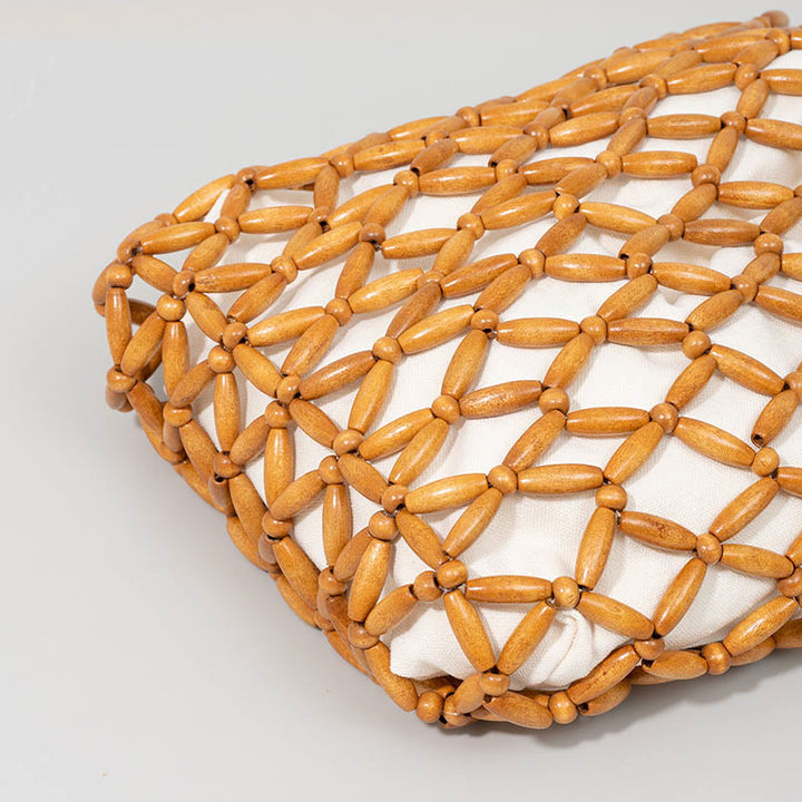 Buddha Stones Hand-woven Wooden Beads Shoulder Bag Handbag - image 8