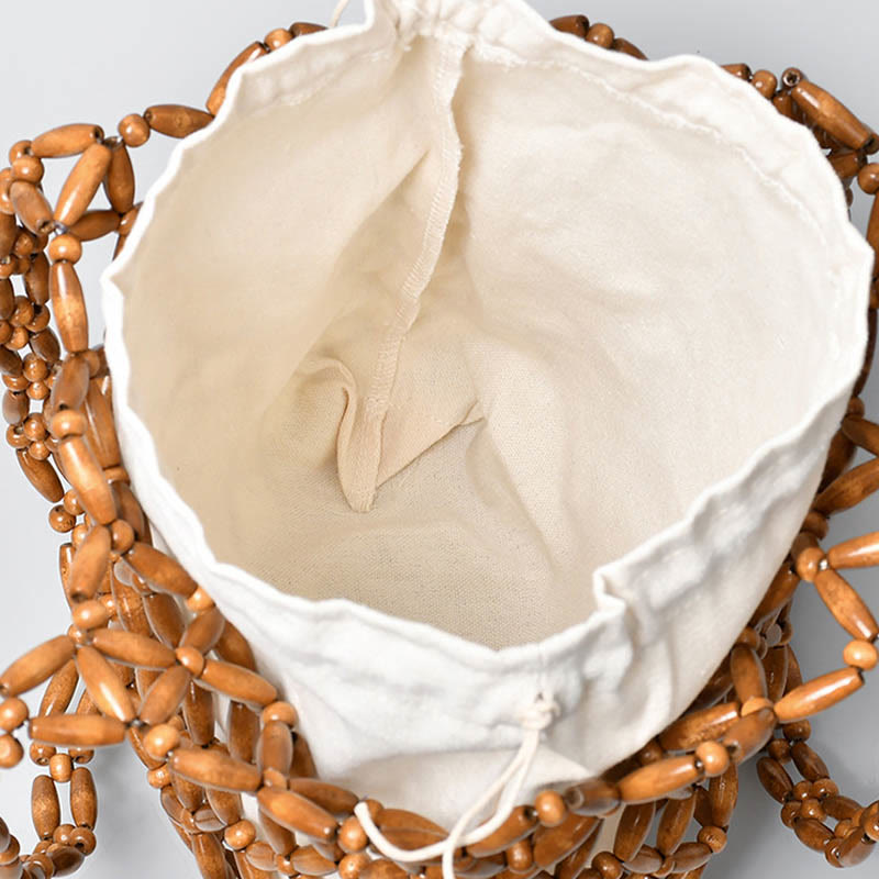 Buddha Stones Hand-woven Wooden Beads Shoulder Bag Handbag - image 4