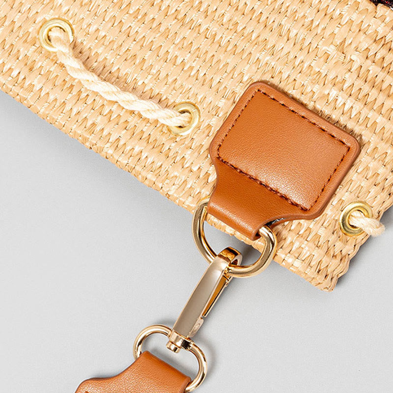 Buddha Stones Beach Geometry Straw Woven Bucket Tassels Crossbody Bag Shoulder Bag - image 7