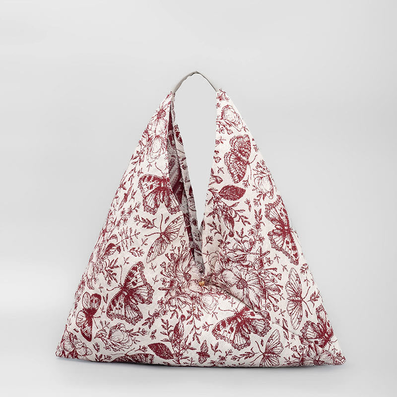 Buddha Stones Flowers Letters Butterfly Geometry Print Underarm Triangle Shoulder Bag - White Red Butterfly Flower 58*52cm - image 9