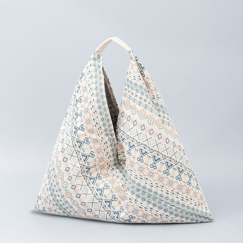 Buddha Stones Geometry Tiger Flowers Leopard Stripes Print Underarm Triangle Shoulder Bag - Beige Stripes 58*5*58cm - image 20