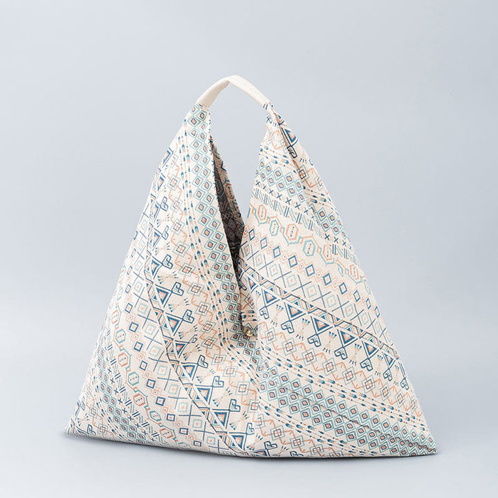 Buddha Stones Geometry Tiger Flowers Leopard Stripes Print Underarm Triangle Shoulder Bag - Beige Stripes 58*5*58cm - image 20