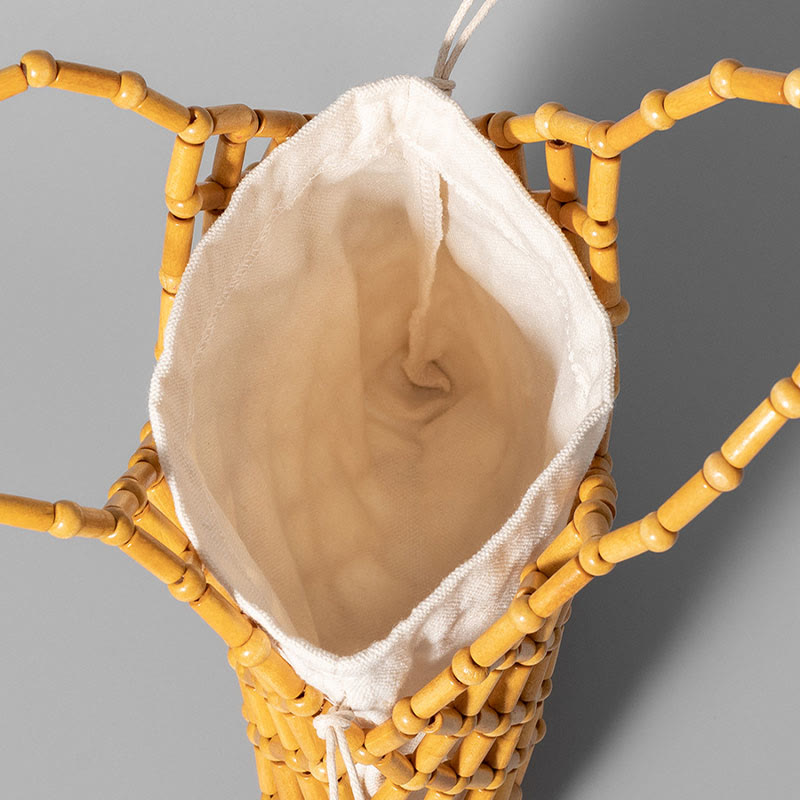 Buddha Stones Hand-woven Mesh Hollow Wooden Beads Handbag - image 11