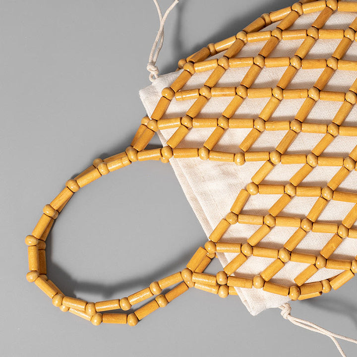 Buddha Stones Hand-woven Mesh Hollow Wooden Beads Handbag - image 12